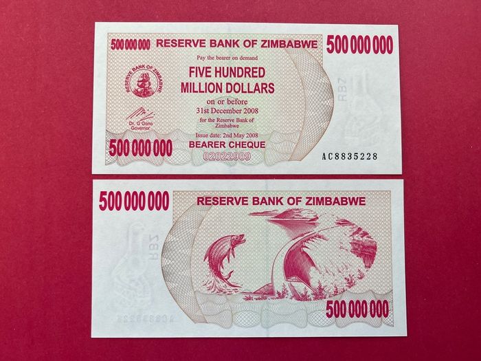 Zimbabwe  500 Million Dollars  2008   VERIFIED UNDER UV LIGHT  ( Uncirculated )pick  60a .