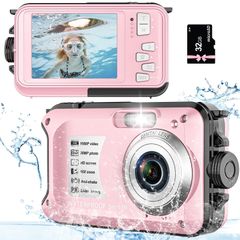 YISENCE YS812 Underwater Camera, Waterproof, 10FT, 1080P Full HD, 30MP, 16X Digital Zoom, 32GB Memory Card, Anti-Shake, Pink