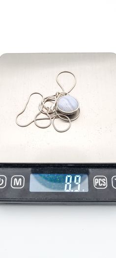 925 Vintage Sterling Silver Necklace, Montrose Blue Agate And Marcasite Reversible Pendant