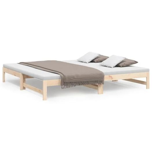 Day Bed | Natural Wood | Solid Pine Wood | Standard Double | Pull-Out