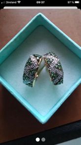 10K  gold earrings with diamonds and tsavorites