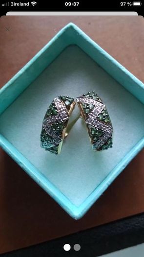 10K  gold earrings with diamonds and tsavorites