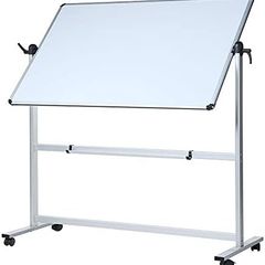 Double-Sided Magnetic Revolving Mobile Whiteboard, Aluminium Frame & Stand,W110xH75 cm