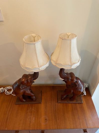 Vintage pair of matching carved good luck elephants c1970 (shades not included)