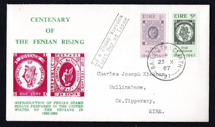 1967 Ireland Fenian Rising Commemorative Stamps Illustrated First Day Cover (FDC) with Baile Atha Cliath (Dublin) cancel