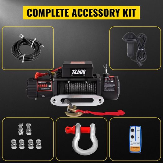 13500 LBS Electric Winch 12V 6120KG 13500LBS For 4X4 92FT Synthetic Trailer Ropes Towing Strap