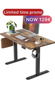 Electric Standing Desk 100 X 60 cm Heigh Adjustable Standing desk, Ergonomic Home Office Desk for sit stand Table with Splice Board & Rustic Wood Grain Surface