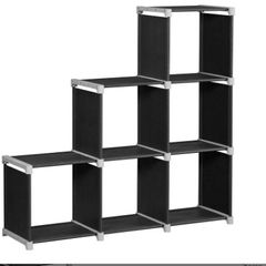 6 Cube Shelf DIY Stair Shelf Organizer Living Room Storage Shelf for Bedroom Kids Room Bathroom Toys Room Divider Black LSN63H