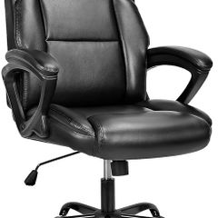 Executive Office Chair, High Back Ergonomic Chairs with Padded Cushion, Heavy Duty PU Leather Chairs Height Adjustable and Soft Armrest Reinforced Comfortable Business Work Desk Chair - Black