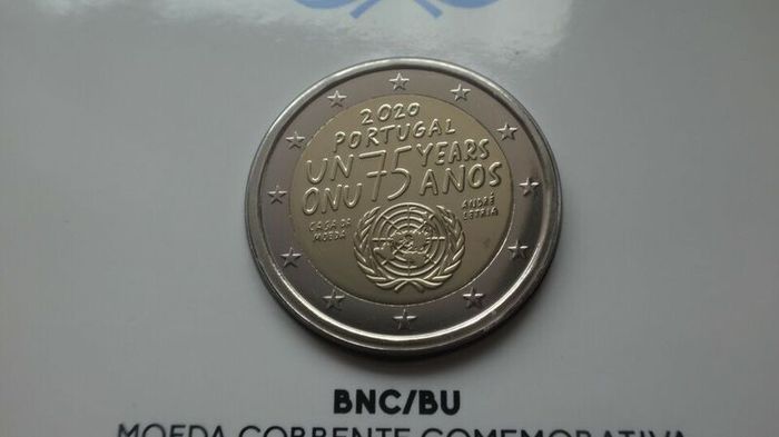 Portugal 2 Euro Commemorative Coin 2020 - 75th Anniversary of the UN BU. Blister Card.