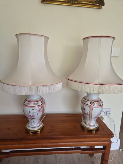 Large Pair of Vintage French Porcelaine de Limoges Drimmer Table Lamps 72cm
