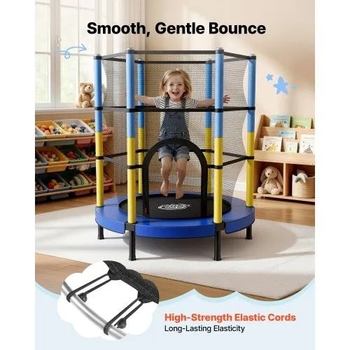 142cm Trampoline for Kids, Toddler Mini Trampoline, 60 kg Capacity Indoor Outdoor Play Toys with Enclosure Net, Easy to Assemble, Christmas Toys Birthday Gifts for Girls Boys