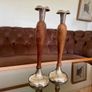 Vintage Tall Pair of Silver Metal and Wooden Candlestick Holders Image 5