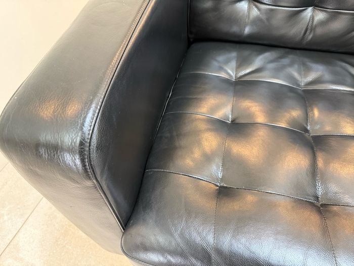 Black Leather Armchair and Matching Ottoman Footstool