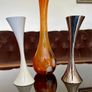 Vintage 20th Century Heavy Asymmetrical Stainless Steel and White Enamel Pair Of Candle Holders Image 3