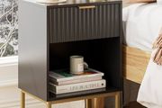 Bedside Table with Drawer, 15.7 Wide Side Table and Large Shelf, Modern Bedside Cabinet for Bedroom, Living Room, Office  Balck Fluted Finish