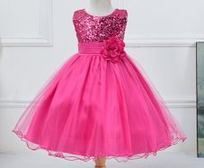 New Girls Sequinned Dress Flower Sash Sleeveless Formal Party Wedding Bridesmaid Sz 3-4yrs