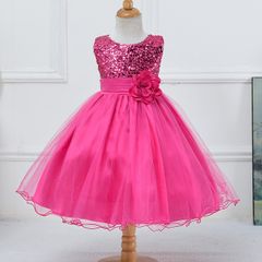 New Girls Sequinned Dress Flower Sash Sleeveless Formal Party Wedding Bridesmaid Sz 8-9yrs