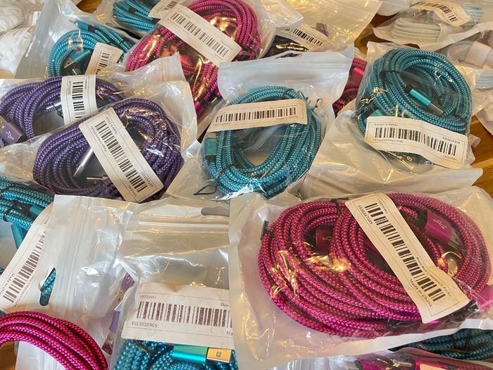Job lot of 150 new braided fast-charging cables and extras