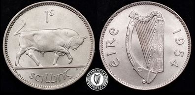 [#2377] - Ireland 1954 | Irish 1s | One Shilling | Bull | KM.14a | Mint State | MS