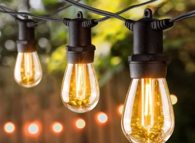 107ft Festoon Lights Outdoor, 32x1w Led Dimmable Bulbs, 2200k Warm White Commercial Grade Outdoor String Lights For Patio, Garden, Fence