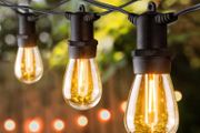 107ft Festoon Lights Outdoor, 32x1w Led Dimmable Bulbs, 2200k Warm White Commercial Grade Outdoor String Lights For Patio, Garden, Fence, Pergola