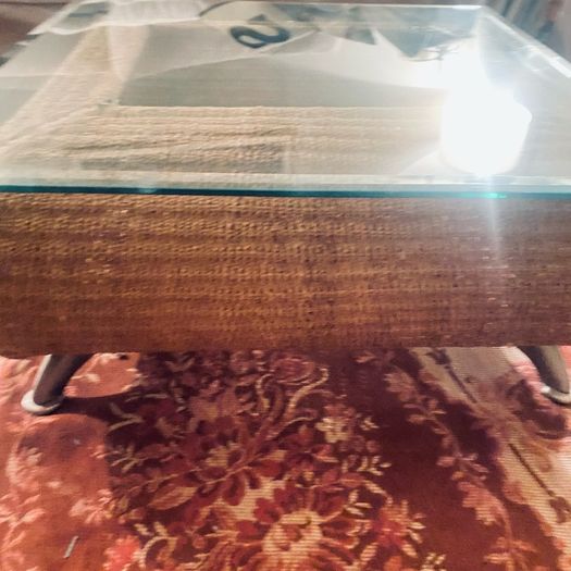 Coffee table with glass top and two matching occasional tables