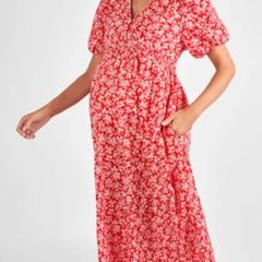 Red Floral Maternity Dress, Size 8. New!