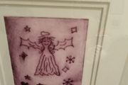 Original etching Angel with hearts