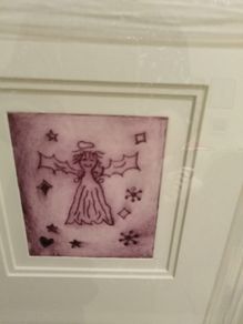 Original etching Angel with hearts