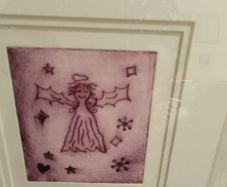 Original etching Angel with hearts