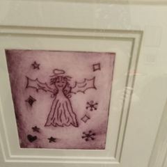 Original etching Angel with hearts