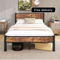 Bed Frame with Wooden Headboard and Footboard