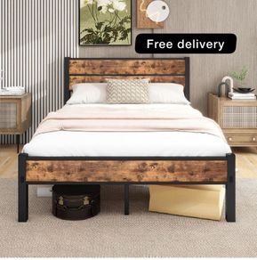 Bed Frame with Wooden Headboard and Footboard