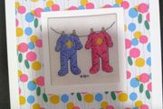 Handmade Cross Stitch Twins Greeting Card