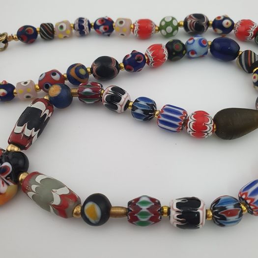 Antique Venetian Style Mix Glass & Old Face Glass Pendant Necklace