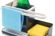 Sink Tidy/Caddy Kitchen Sink Organiser Removable Drip Tray  Non-Slip Grey &amp; White