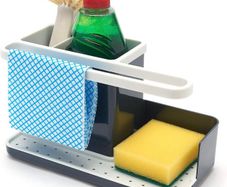 Sink Tidy/Caddy Kitchen Sink Organiser Removable Drip Tray  Non-Slip Grey & White