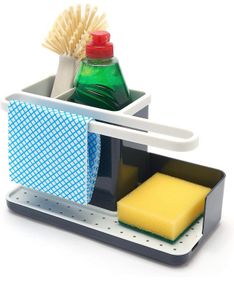 Sink Tidy/Caddy Kitchen Sink Organiser Removable Drip Tray  Non-Slip Grey & White