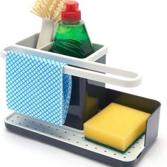 Sink Tidy/Caddy Kitchen Sink Organiser Removable Drip Tray  Non-Slip Grey & White