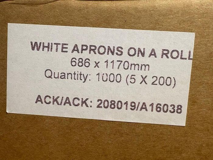 White Disposable Aprons on a roll of 200