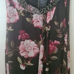 Joanna Hope Beaded Neck Floral Maxi Dress Size 14 Nwt
