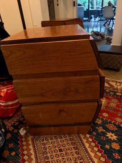Hardwood bedside lockers, Ikea shelf and stool, Phil Kenyon putting mat