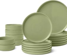 Basics Glazed Stoneware Dinnerware Set, 18-Piece, Service for 6, Dinner and Salad Plates, Microwave and Dishwasher-Safe, Olive