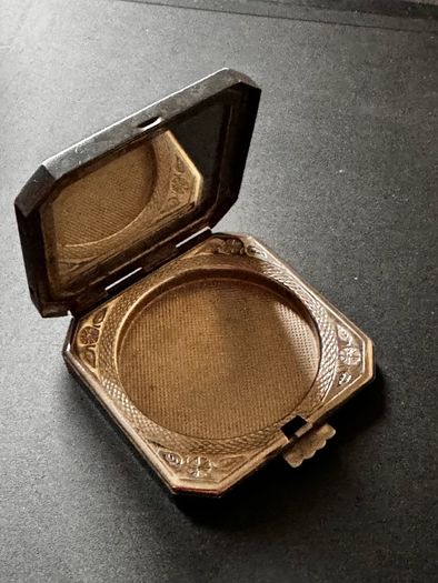 Vintage Floral Powder Compact  Silver-Tone Metal