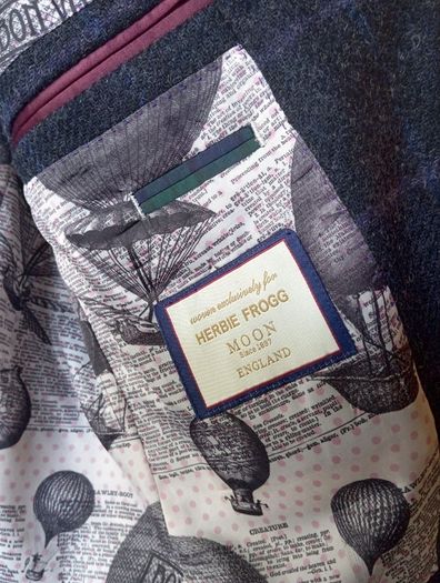 HERBIE FROGG Mens Tweed Blazer Blue Check Abraham Moon Wool Jacket 40R Velvet