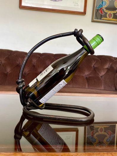 Vintage 20th Century Cast Iron Metal Brutalist Sculpture Bottle Holder Wine Rack
