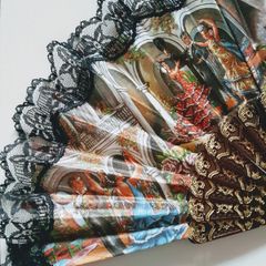 Beautiful Vintage Spain Flamenco Dancers Design Black Lace Hand Made Folding Decorative Souvenir Fan