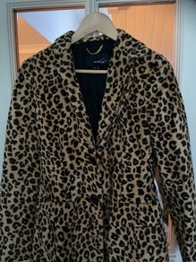 Mango leopard print faux fur coat size S