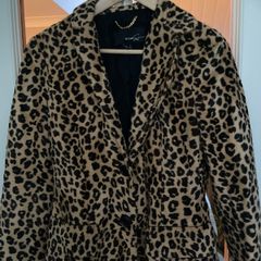 Mango leopard print faux fur coat size S